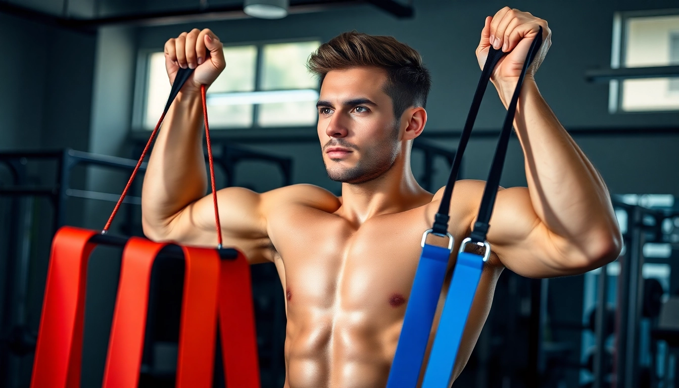 Fit individual using pull-up assist bands for an effective workout in a gym setting