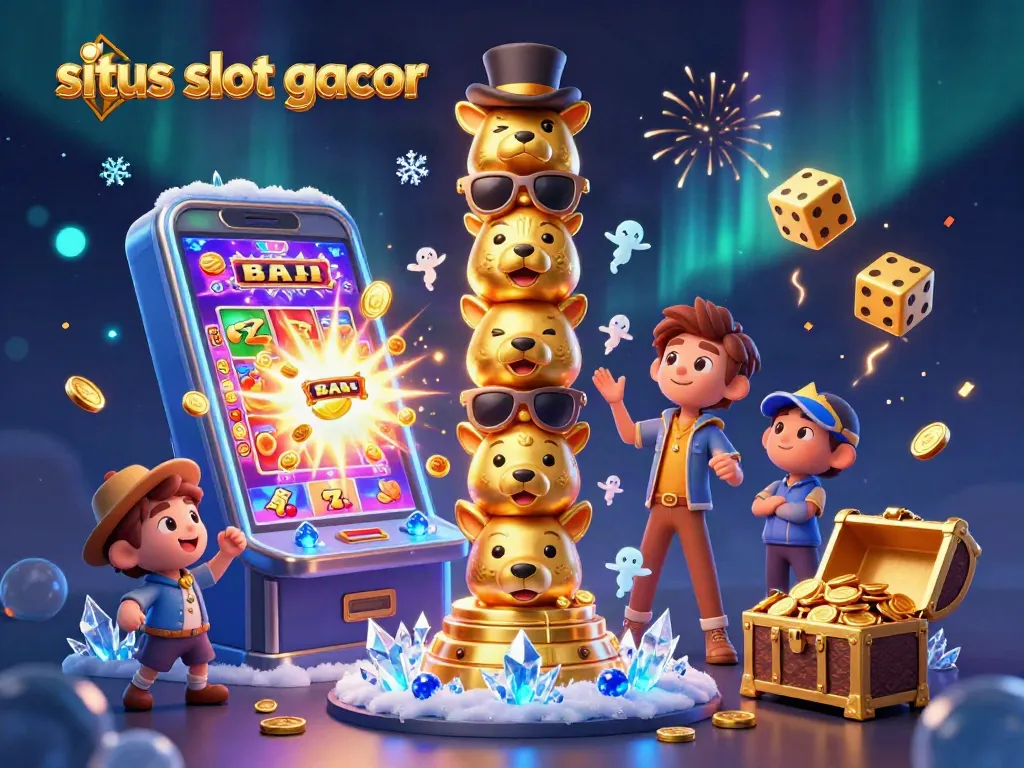 Menangkan jackpot di situs slot gacor dengan mesin slot penuh harta, simbol BAR, dan koin berkilauan.