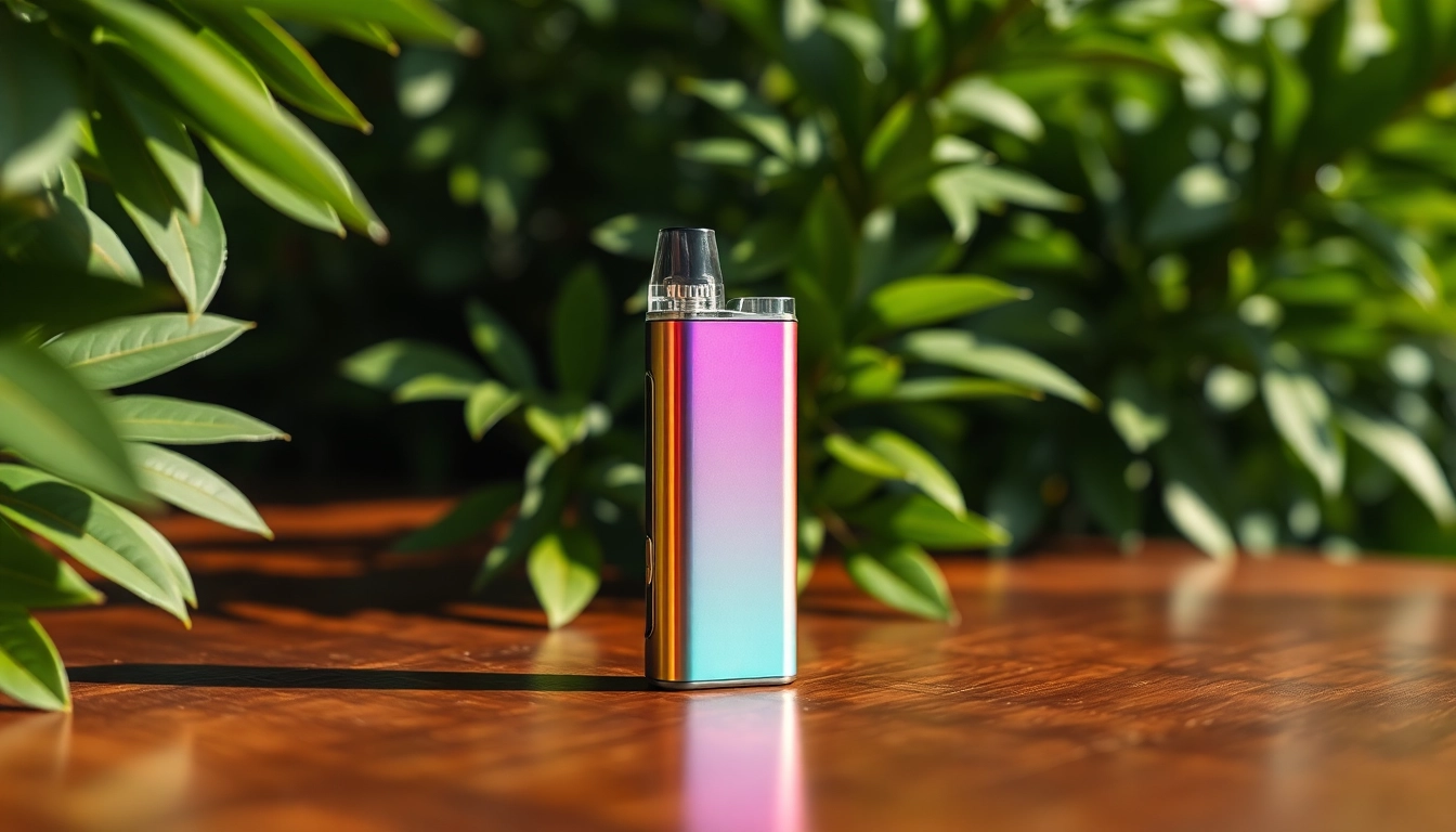 Showcasing a Flum Float disposable vape amidst vibrant foliage, emphasizing its modern design.