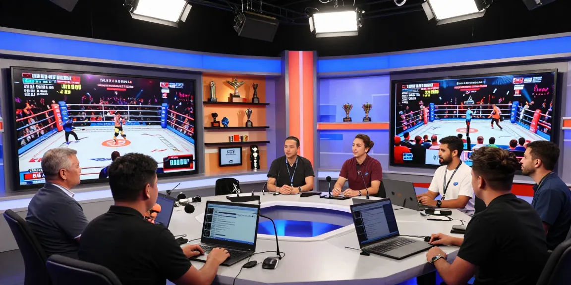 Live koora broadcast scene with sports anchors, vibrant studio, and dynamic viewer engagement.