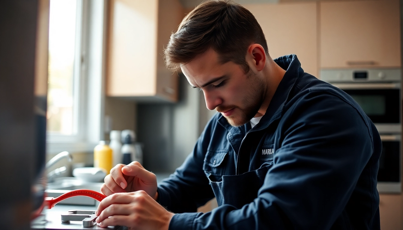 Gas engineer bristol expertly repairing a boiler in a modern kitchen setting.