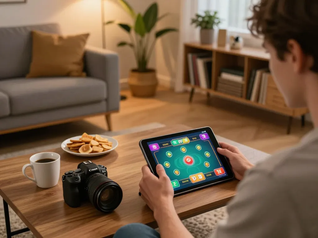 Experience the excitement of 99win with a cozy online gaming setup featuring a poker game