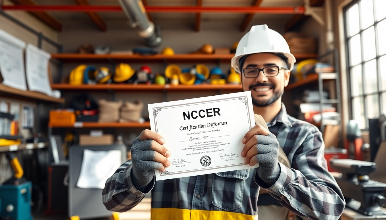 Highlighting the importance of NCCER certification, a worker proudly displays their diploma in a bright workshop.