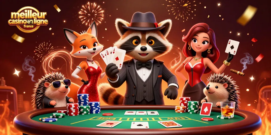 Vivez l'excitation du meilleur casino en ligne France avec un cartoon suave et une ambiance festive.