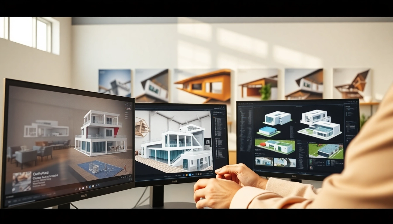 Hier erstellen Profis 3D Visualisierung erstellen für moderne Architekturen in einem kreativen Studio.