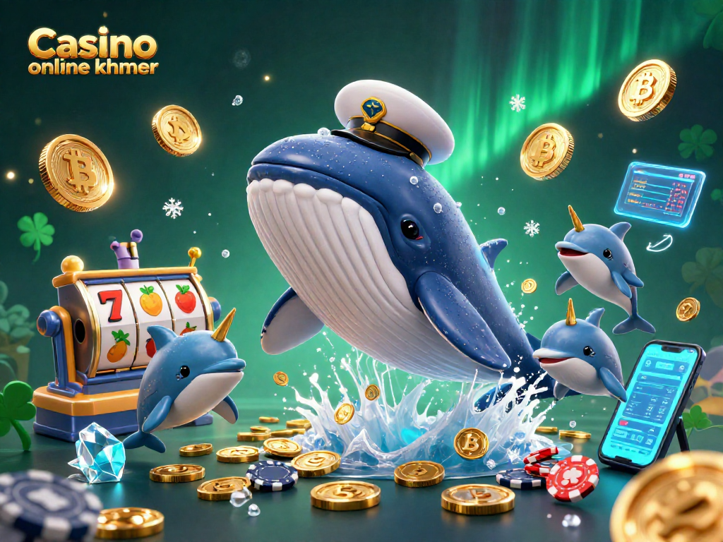 Experience thrilling adventures in Casino online khmer with a dynamic 3D cartoon scene of whales, narwhals, and dolphins.