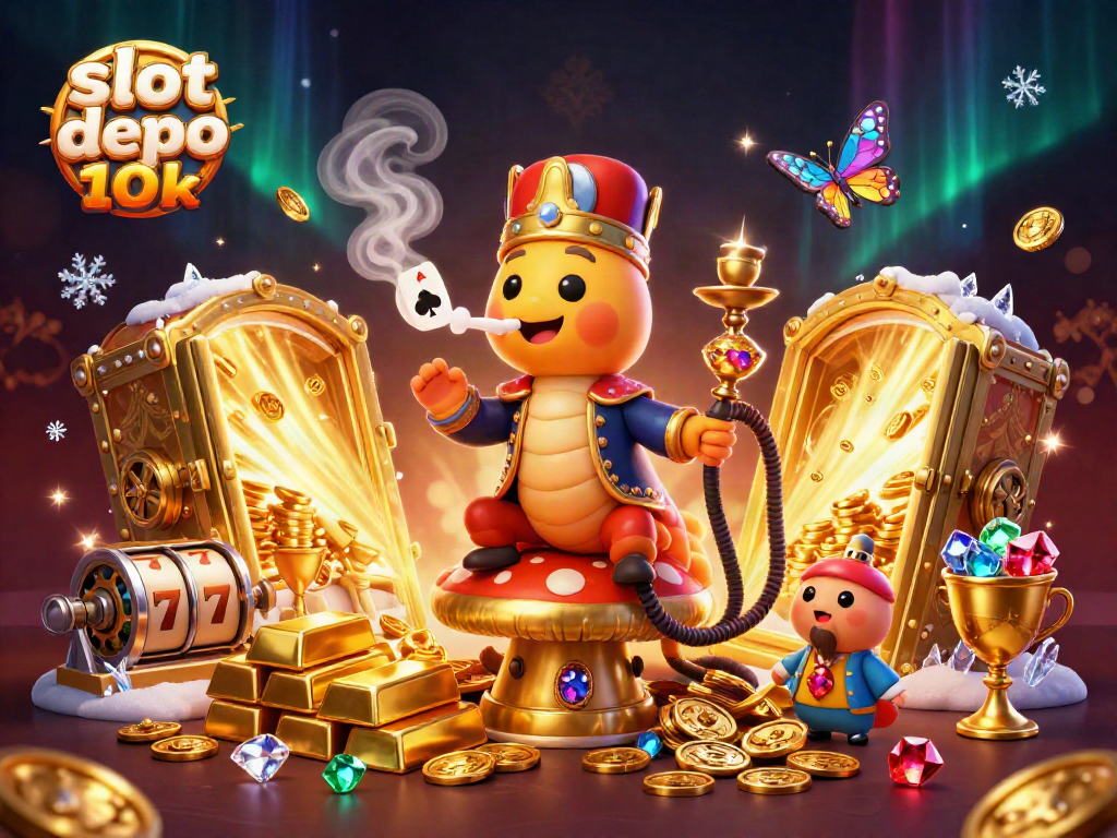 Win big at slot depo 10k with vibrant characters and spinning reels in a dynamic casino scene.
