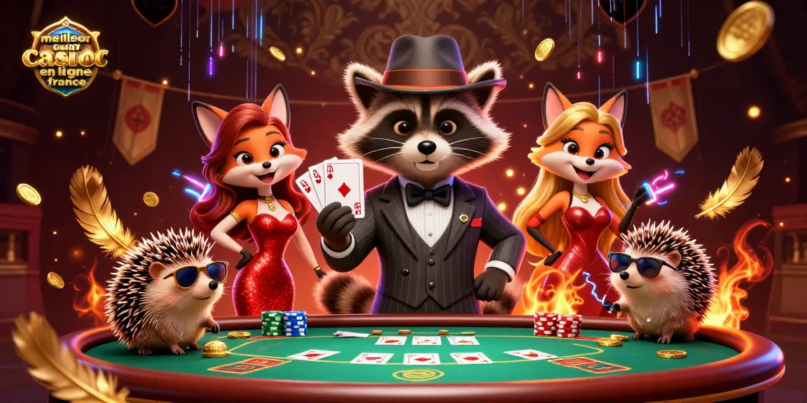 Jouer au meilleur casino en ligne France avec une illustration dynamique de personnages de casino.