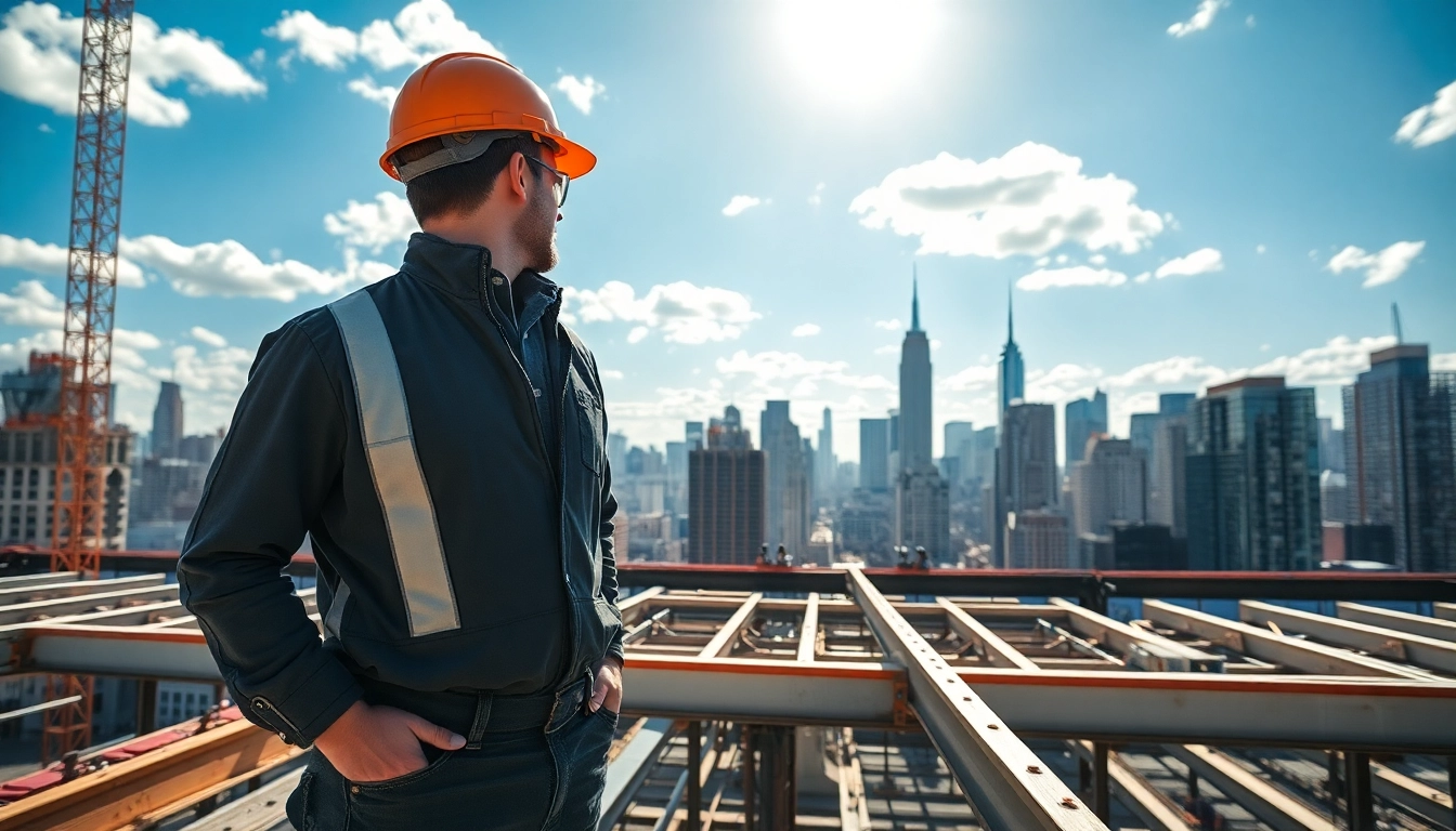 New York General Contractor managing a construction site bustling with activity.