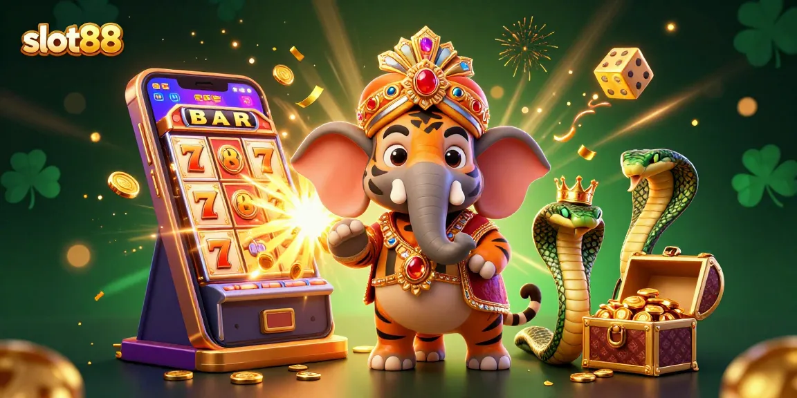 Experience the excitement of slot88 with vibrant characters and dazzling casino elements in a thrilling scene.