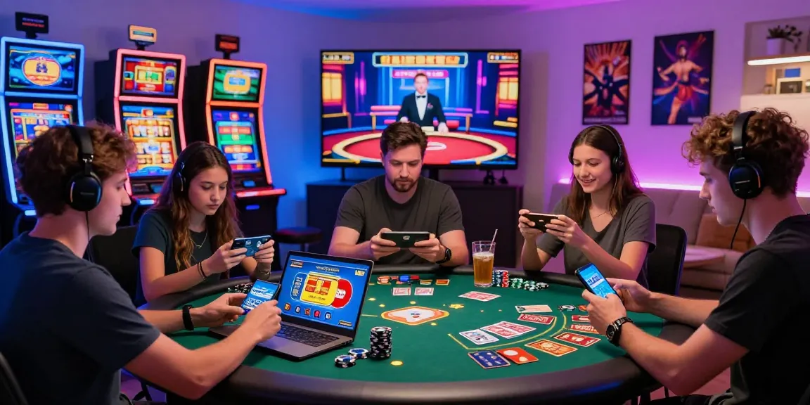 Players enjoying games at online casinos that accept credit cards in a vibrant home setup.