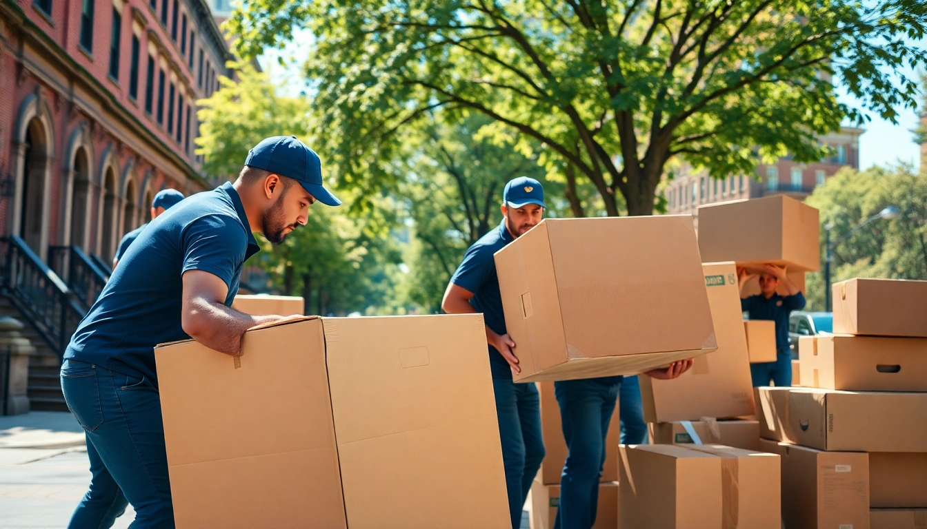 Movers from a professional Boston moving company efficiently packing furniture during a service.
