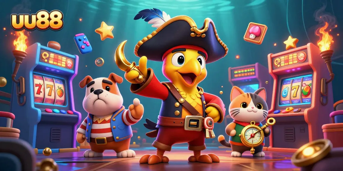 Engage in thrilling slots action at uu88 with vibrant casino-themed characters and dazzling game elements.