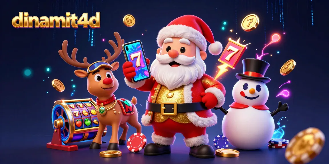 Engage with dinamit4d's vibrant casino world with Santa, reindeer, and a snowman.
