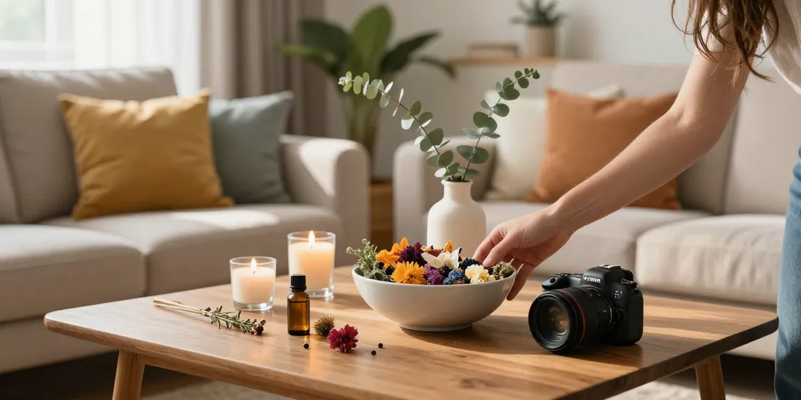 Best potpourri for home displayed in a cozy living room setting, inviting aromas and natural decor.