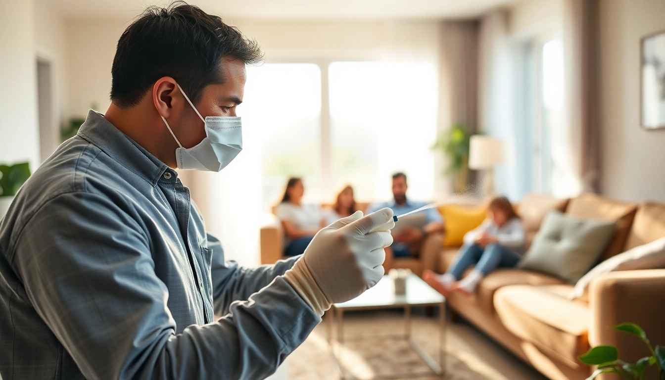 Indoor safe bug extermination process with professional technician applying non-toxic methods.