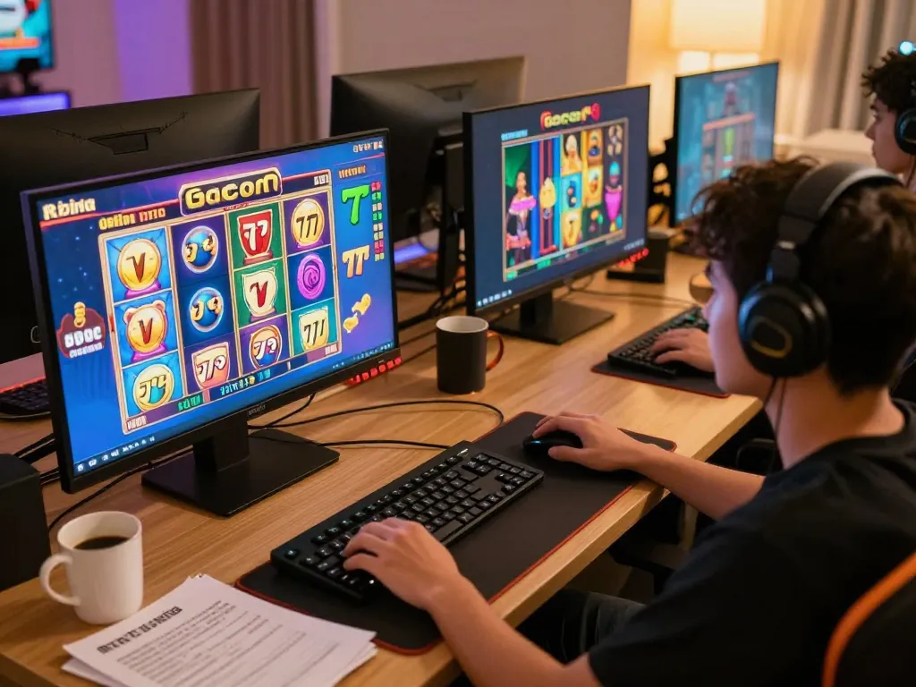 Engaging in online gameplay of slot gacor 777 with colorful graphics on the screen