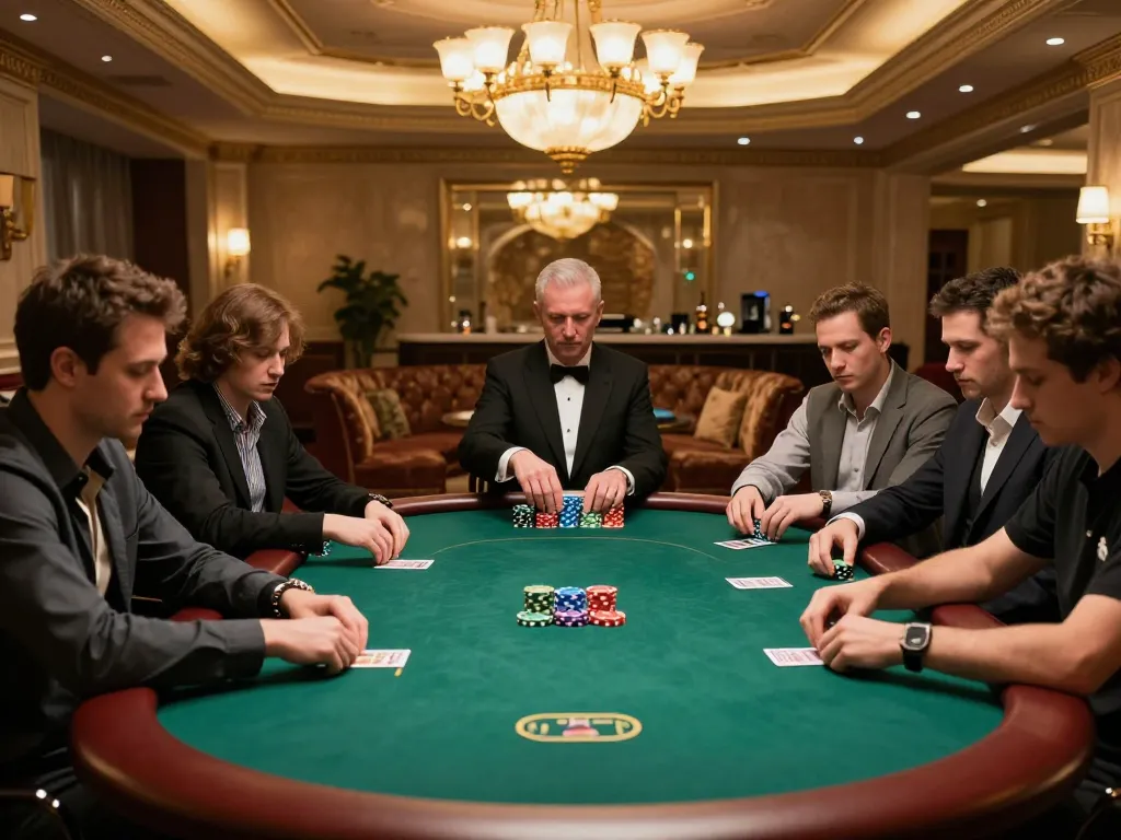 Engaged players strategizing at a high-stakes vipwin poker game with chips and cards