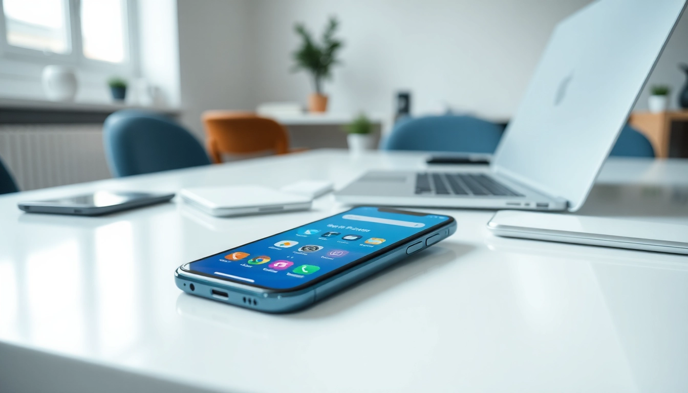 Sell your phone with a professional smartphone setup in a modern office.