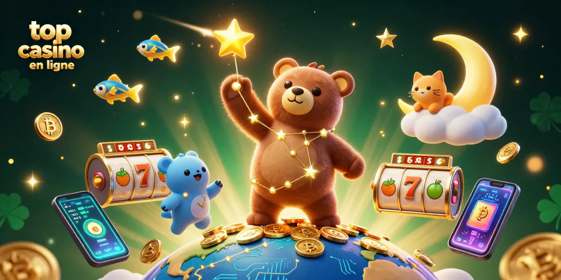 Découvrez le meilleur des jeux avec top casino en ligne, symboles de machines à sous illuminés et étoiles scintillantes.