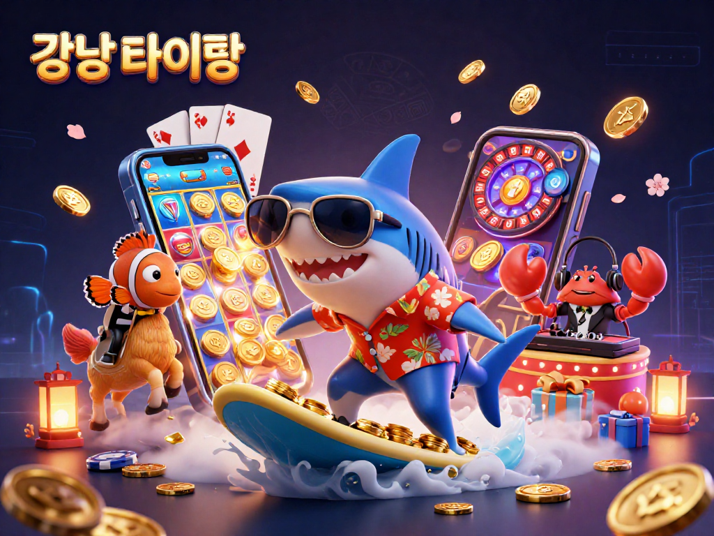 강남 타이밍에서 슬롯 게임과 관련된 다채로운 요소들이 펼쳐진 생동감 있는 장면