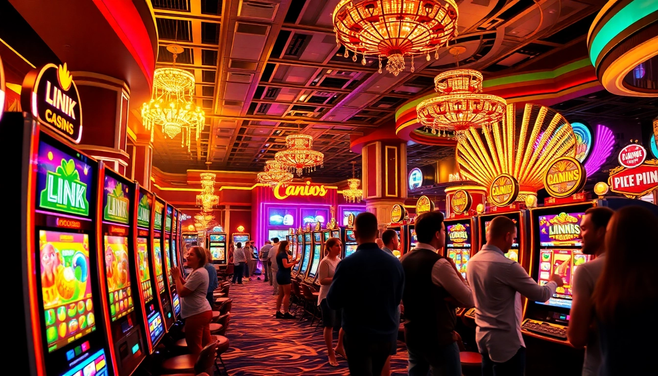 Engage with the exciting link slot demo machine at a lively casino, showcasing vibrant colors.