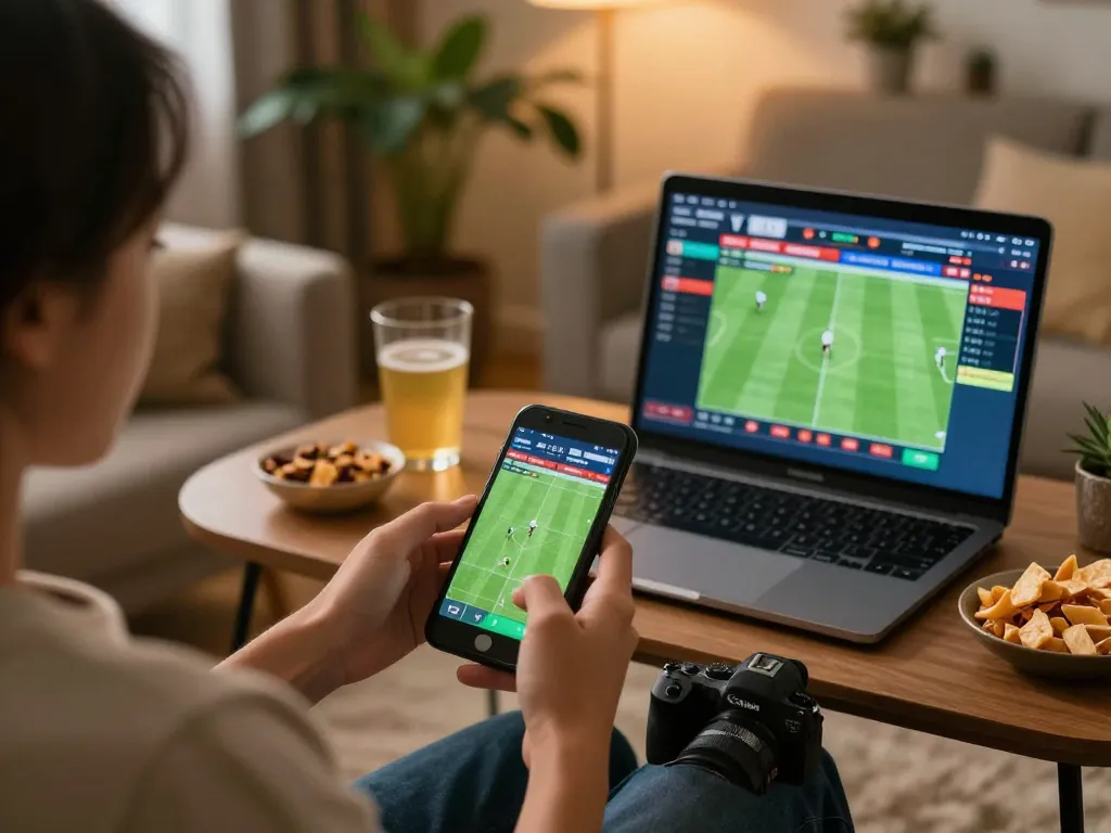 KQBD updates show betting activity on a smartphone in a cozy living room, enhancing user engagement.