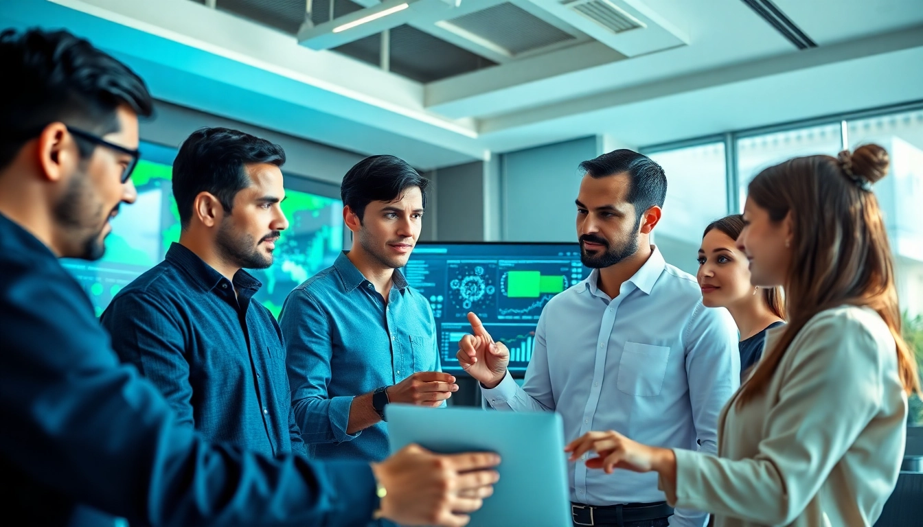 Team analyzing AI for competitive intelligence data in a modern office setting.