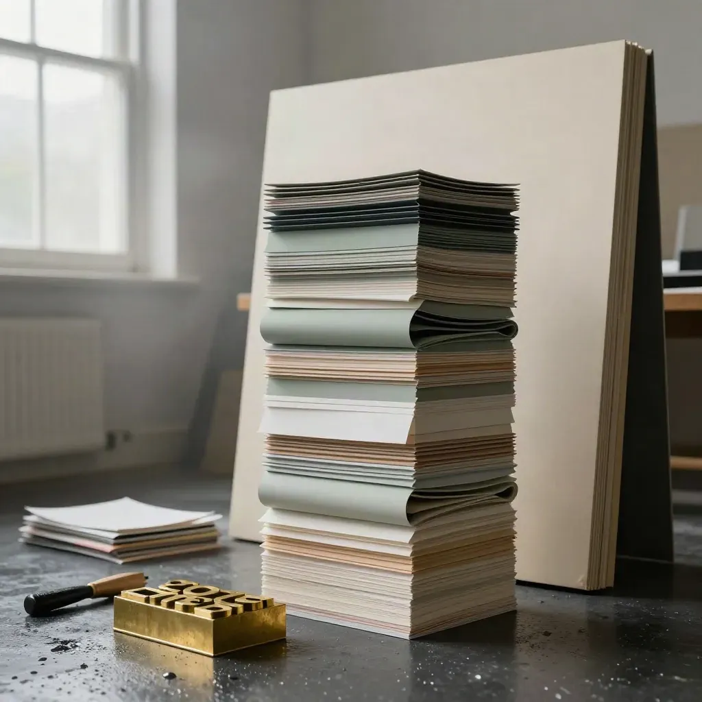 Cinematic studio materials for a creative agency in post-rain morning light on a dark loft floor.