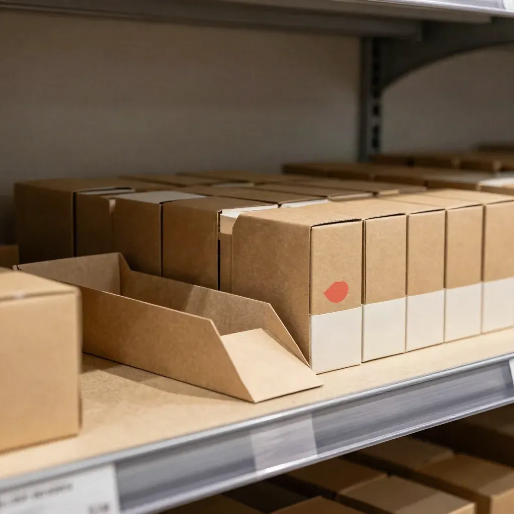 Retail shelf of Cinder Goods packaging: boxes, tins, sleeves aligned in a tactile store display.