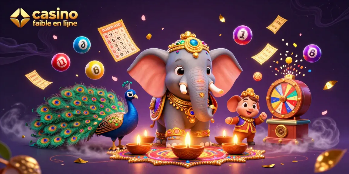 Accédez à un casino fiable en ligne avec un éléphant thématique festif affichant des loteries et des tickets d'or