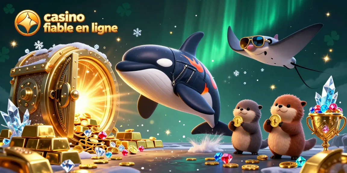 Rejoignez le monde excitant du casino fiable en ligne avec une scène dynamique d'animaux marins et de trésors.