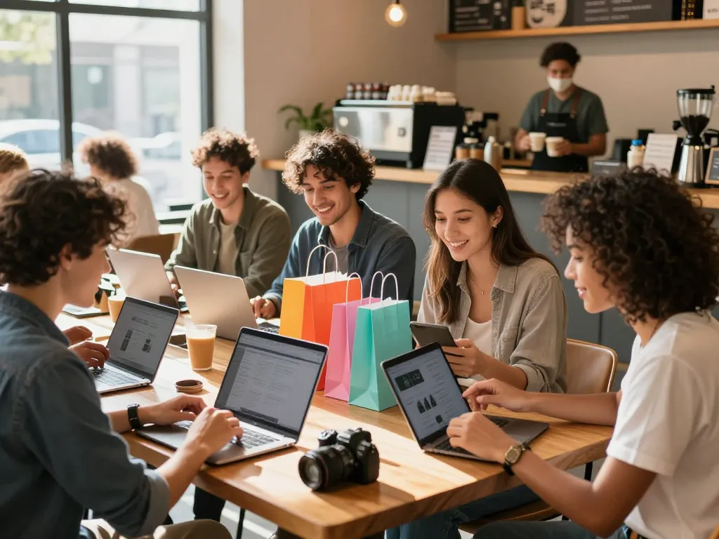 Engaging e-commerce shopping with hubet 88 lifestyle products in a cozy café setting.