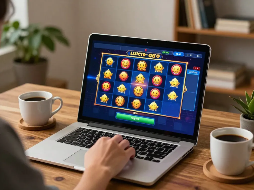 Engaging gameplay on slot gacor with player spinning reels in a cozy home setting.