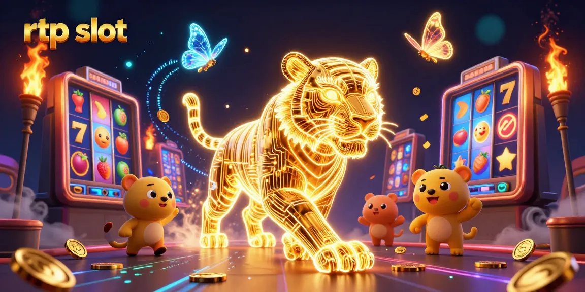 Spin rtp slot graphics featuring a neon-wireframe golden tiger surrounded by jackpot reels and coins.