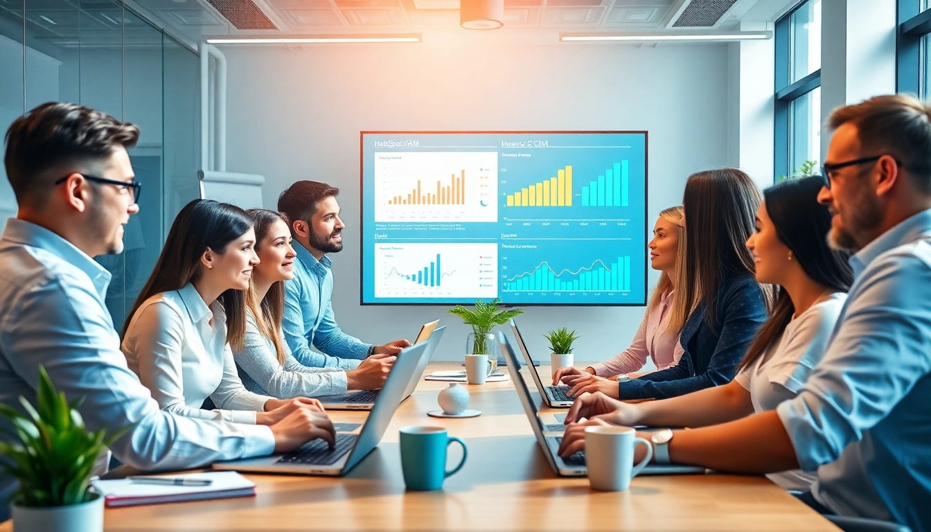 Leverage hubspot crm free for dynamic teamwork and data insights in a modern office.