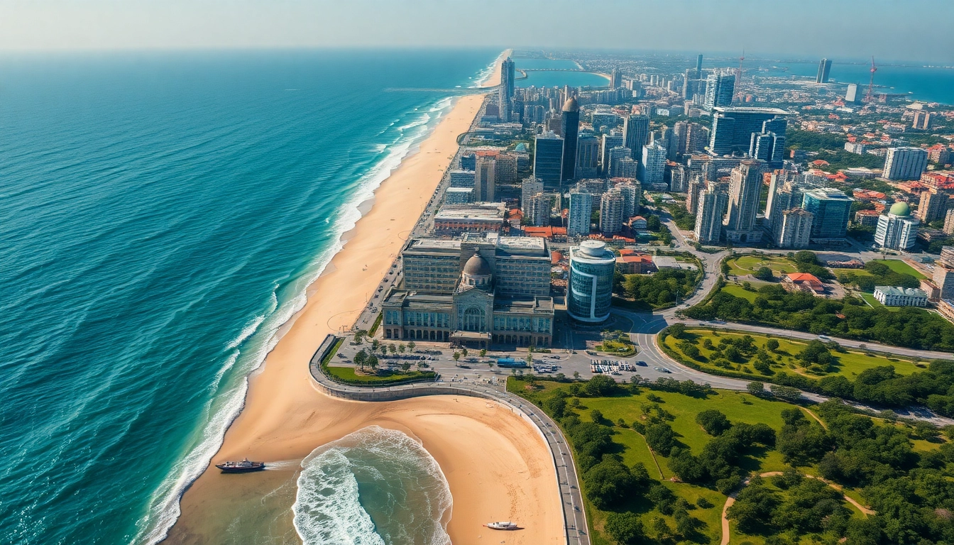 Discover Qingdao's vibrant cityscape and stunning coastline in this aerial view.