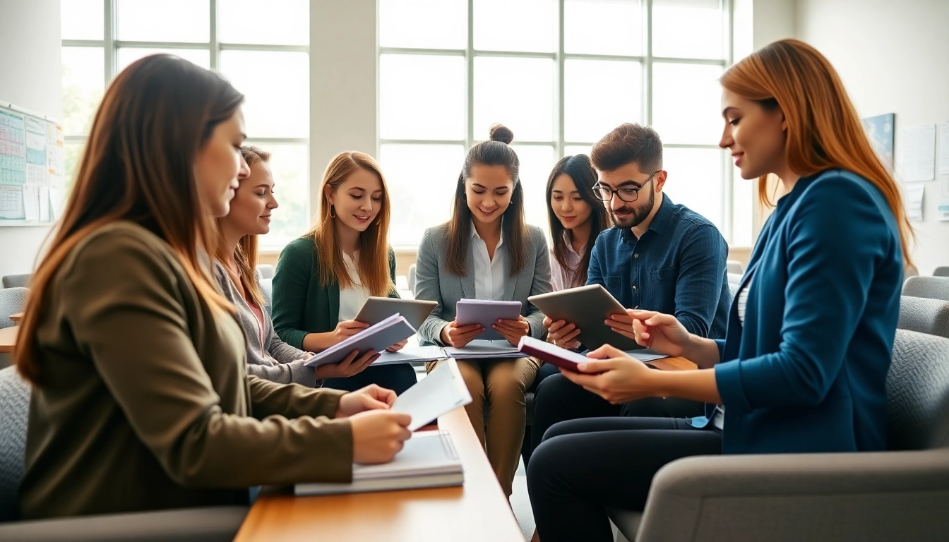 Students collaborating in a vibrant classroom, showcasing the exam assistance industry dynamics.
