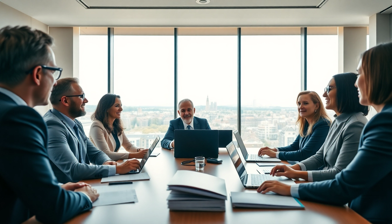 Discussing luxembourg holding setup strategy with diverse investors in a modern boardroom setting.
