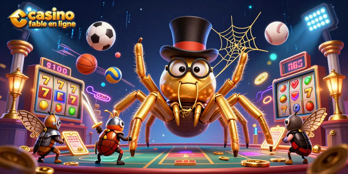 Illustration d'un casino fiable en ligne avec une tarentule dorée et un chevalier scarabée, symbolisant le jeu dynamique.
