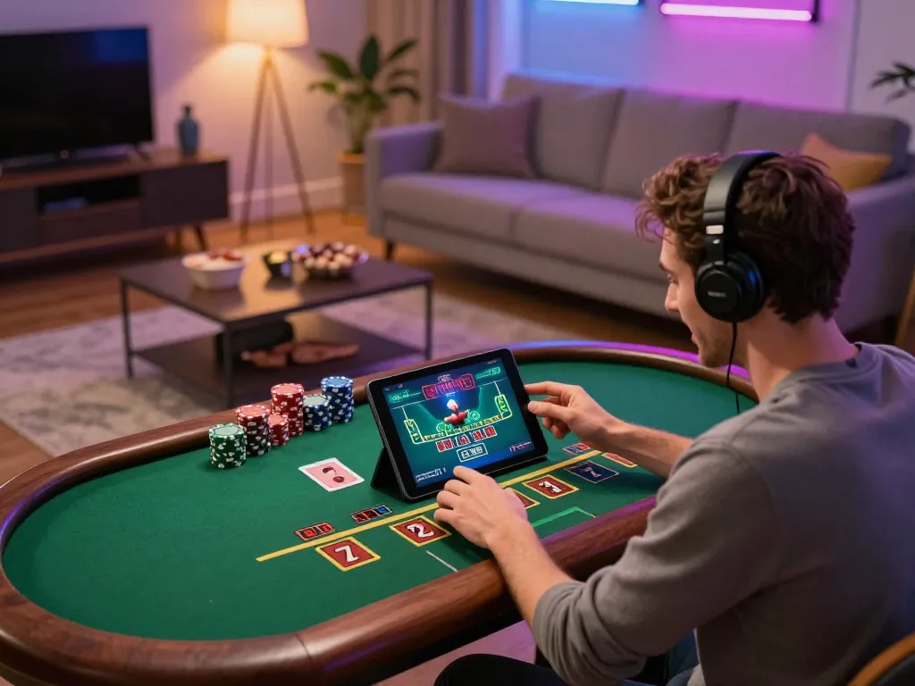 Engaging with giường bệnh nhân strategy by playing live dealer blackjack in a cozy home setting, showcasing modern gaming.