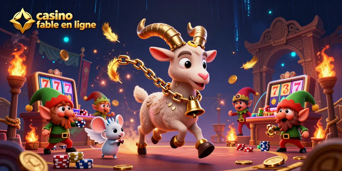 Illustration dynamique d'un casino fiable en ligne avec Krampus et des elfes volants des jetons.