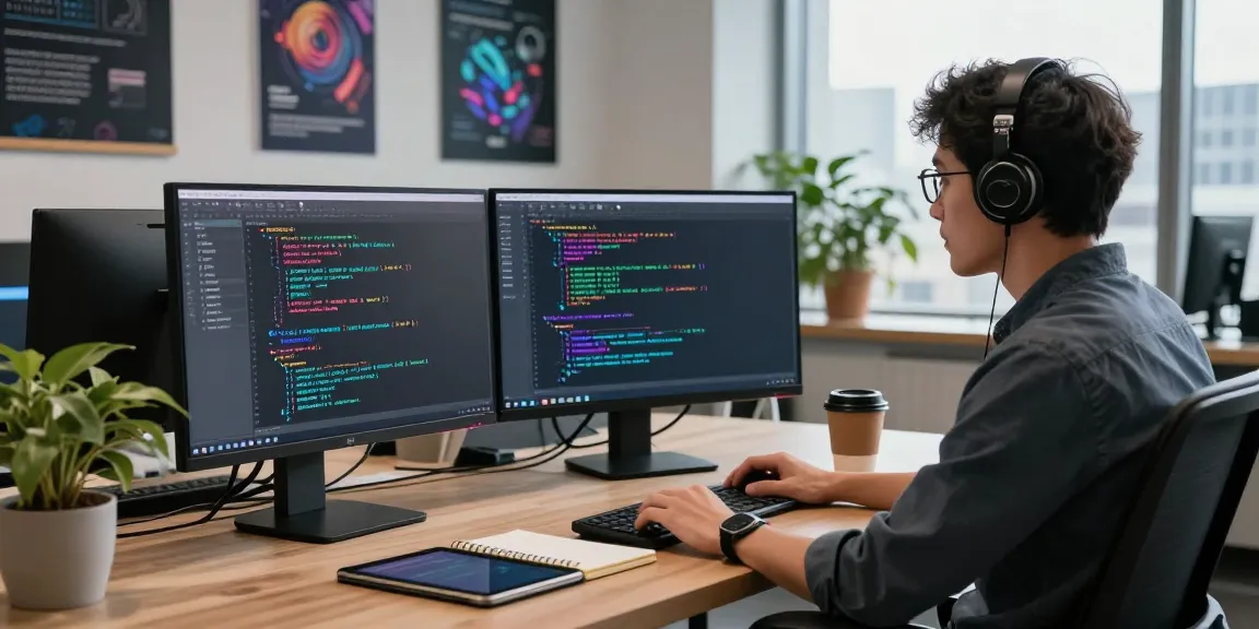 Developer utilizing Snipaste software in a modern coding workspace with dual monitors.