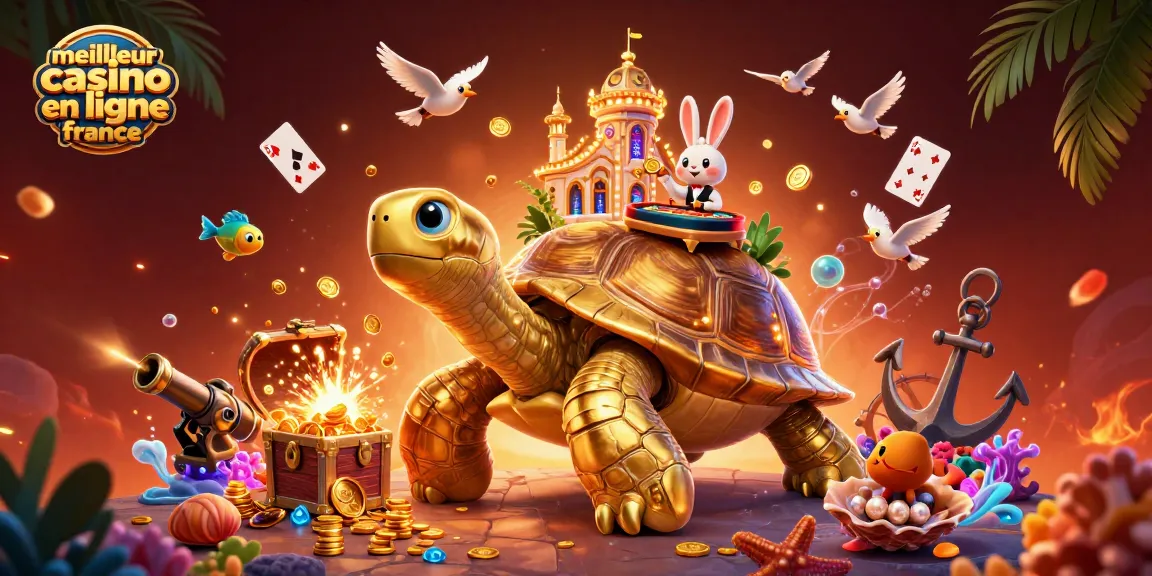 Vivez l'expérience du meilleur casino en ligne France avec une tortue dorée et son casino lumineux.