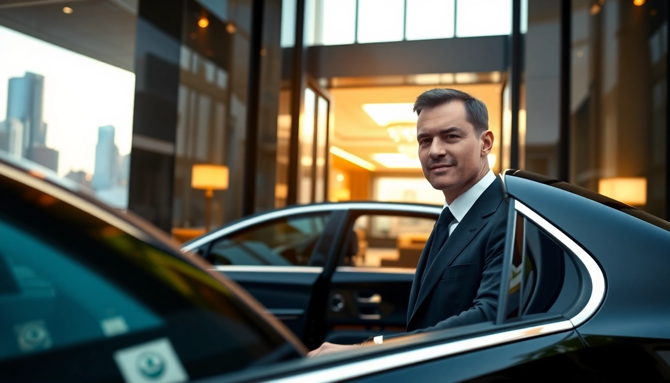 Experience top-notch Chauffeur Services near me with a professional driver waiting outside a luxury hotel.