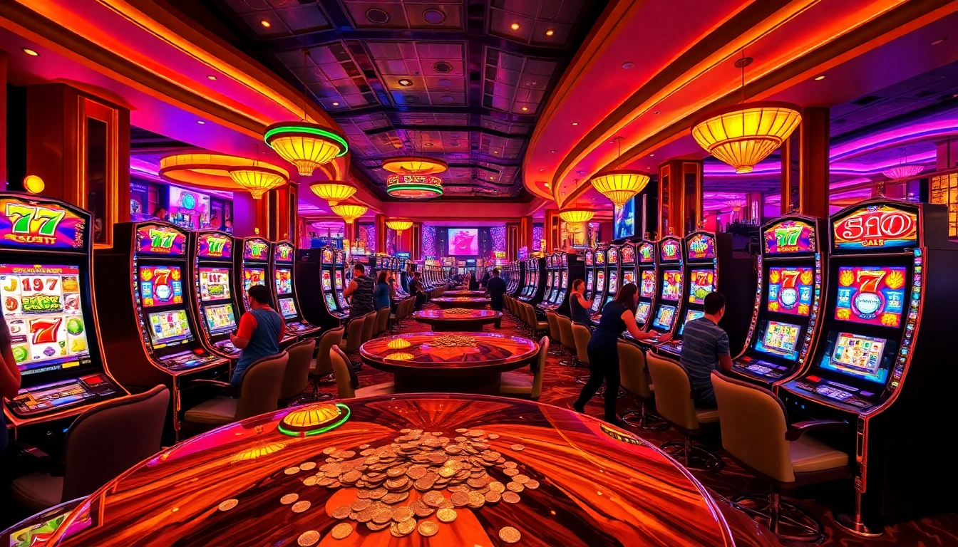 Experience the excitement of idn slot 777 with vibrant slot machines and lively players in a luxurious casino.
