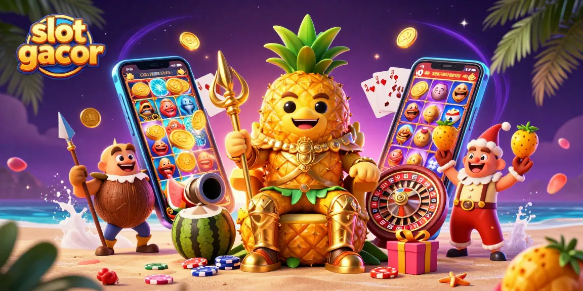 Engage in slot gacor with a magical 3D casino scene featuring characters and vibrant gaming elements.