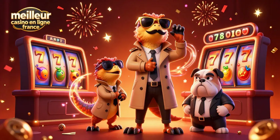 Visitez le meilleur casino en ligne France avec des fauves en trench-coat jouant aux machines à sous.