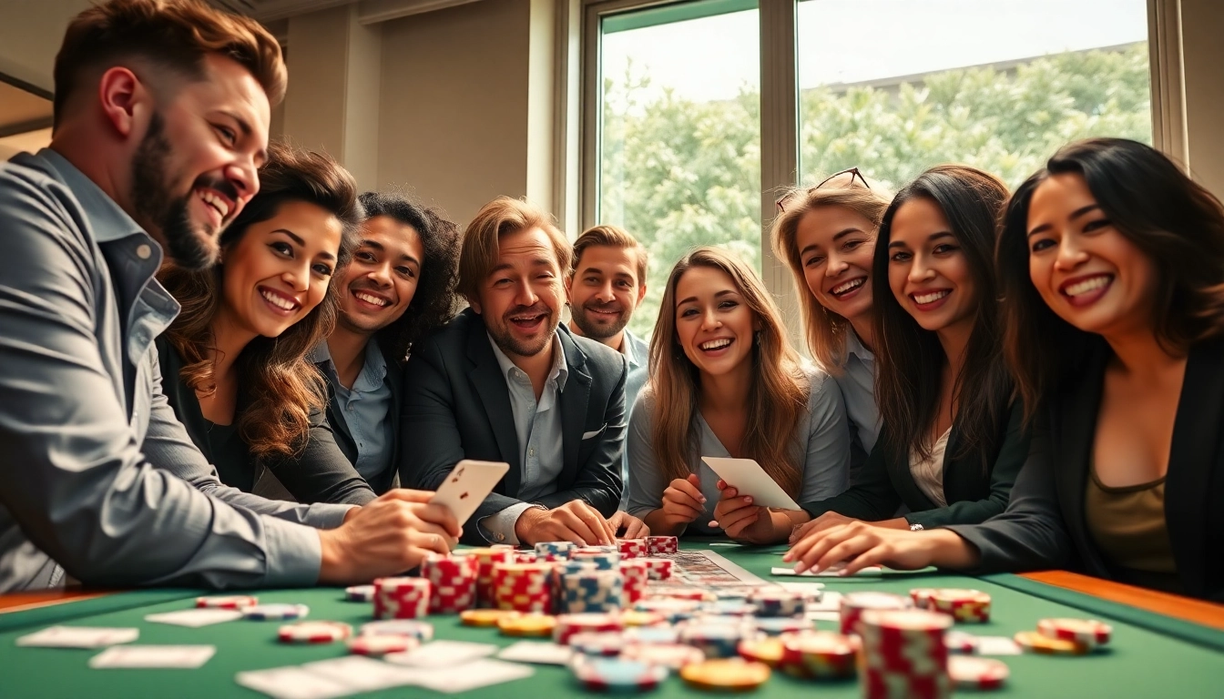 Engaging scene showcasing players discussing no deposit bonuses at a casino-themed table.