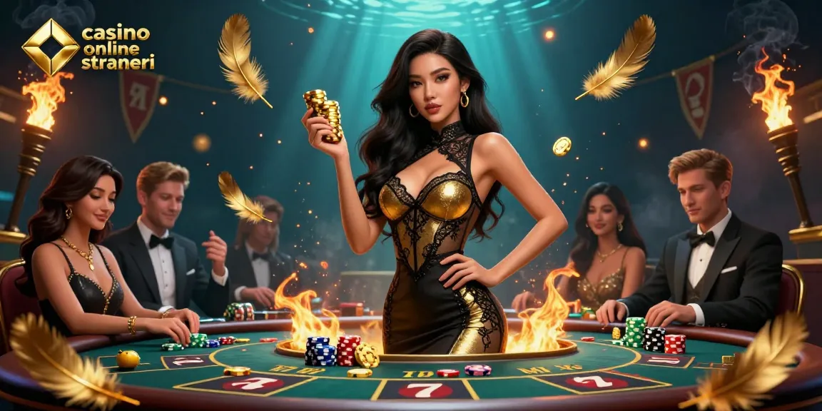 Vivi l'emozione nei casino online stranieri con una donna sicura di sé a un tavolo VIP di baccarat.